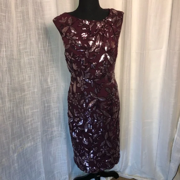 JS Collection Burgundy Floral Sequin Sleeveless Dress size 8 - Picture 8 of 16